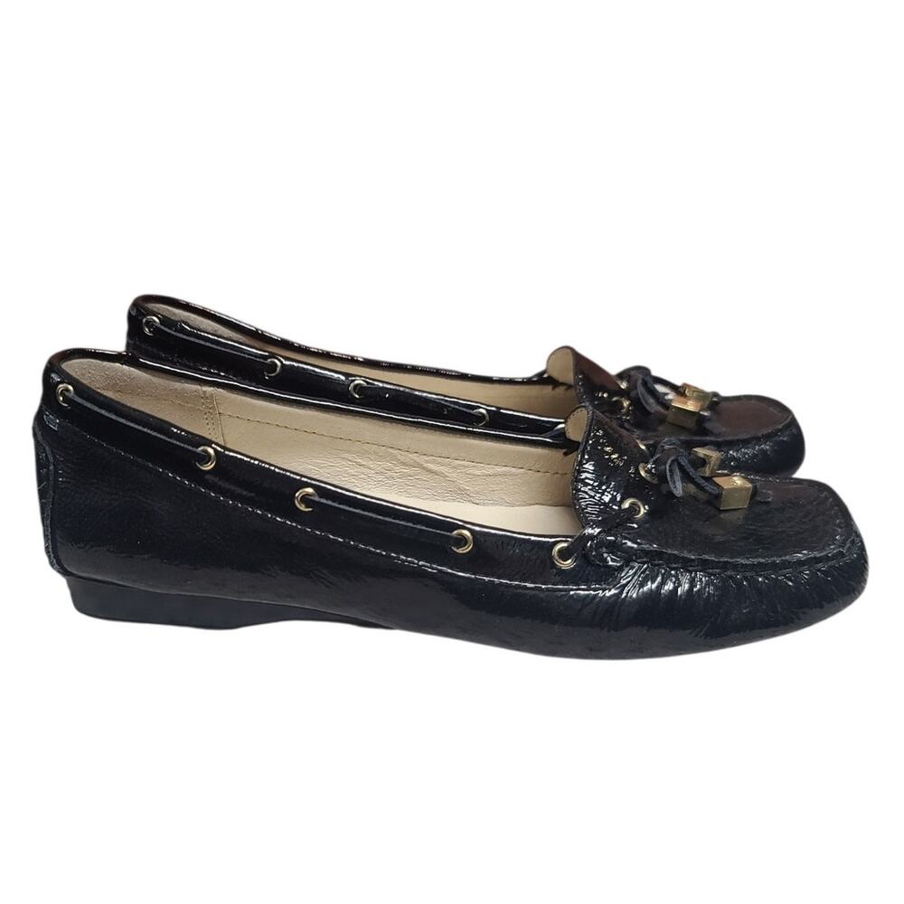 MICHAEL Michael Kors Black Leather Tassel Loafers 9 ME141 MK Logo Hardware